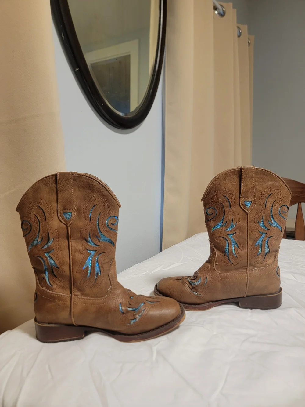 Roper Brown Kids Western Boots with Teal Stitch Accents